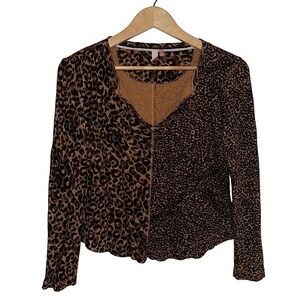 PILCRO Anthropologie Leopard Animal Print Long SleeveThermal Boho Artsy Top XS